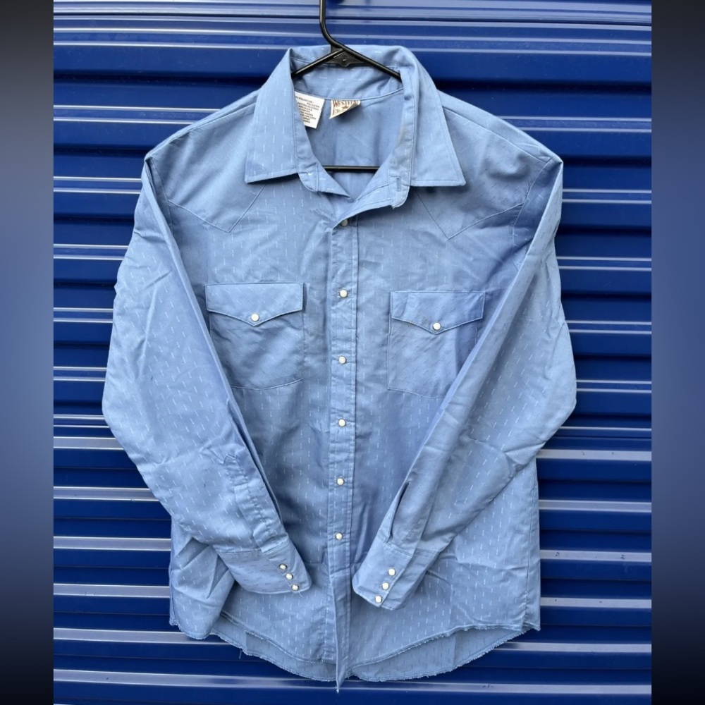 Western Frontier Shirt Adult Large Light Blue Frontier Shirt Pearl Snap Mens
